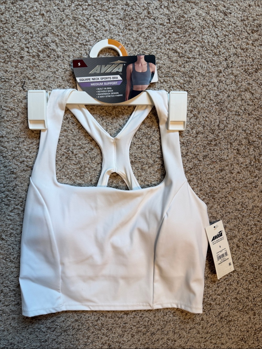 Avia White Racerback Square-Neck Sports Bra